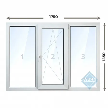 Трехстворчатое окно 1750x1450 с установкой
